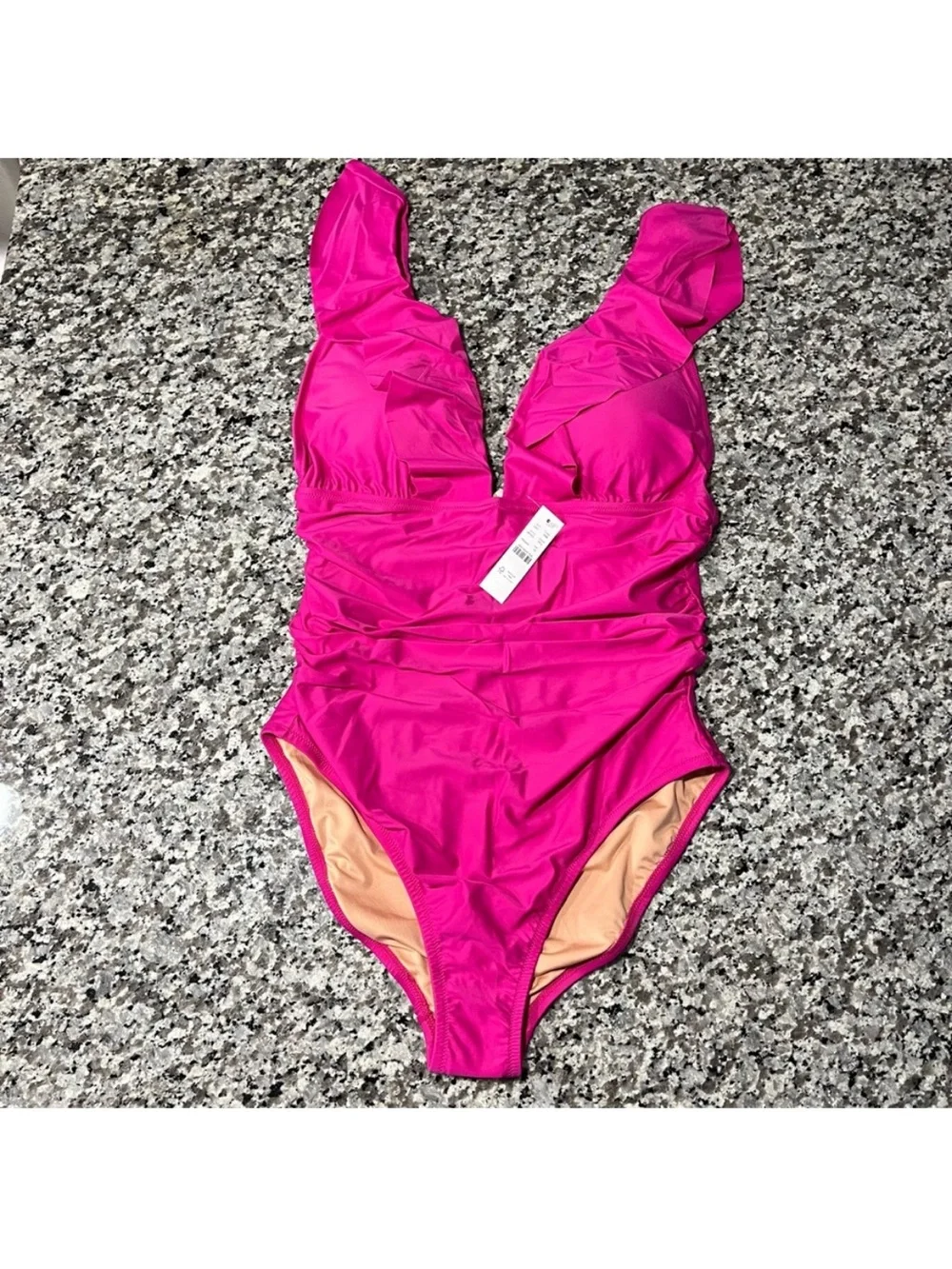J. Crew Fuchsia Ruffle V-Neck One-Piece Swimsuit
